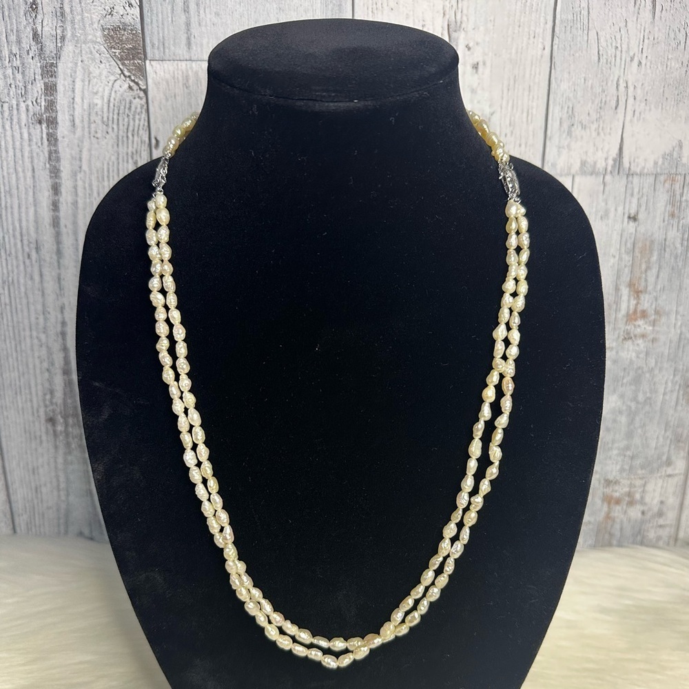 FRESH WATER double lock necklace japan pearls in natural color